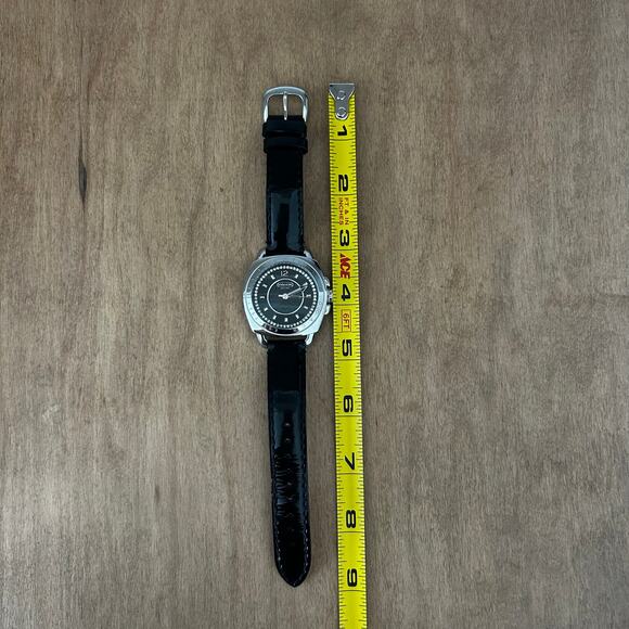 Women's Coach Boyfriend Black Patent Leather Strap Crystal Dial Watch Large - Picture 10 of 12